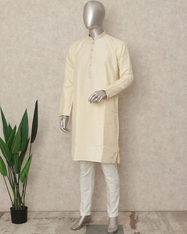 Beige Banarsi Silk Men's Kurta Pajama - D29277
