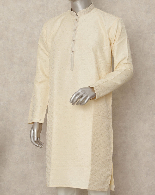 Beige Banarsi Silk Men's Kurta Pajama - D29277