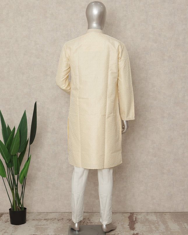 Beige Banarsi Silk Men's Kurta Pajama - D29277