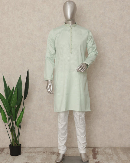 Pastel Mint Green Cotton Kurta Pyjama Set Men