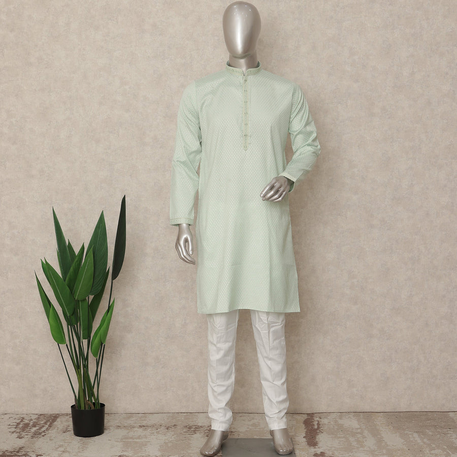 Pastel Mint Green Cotton Kurta Pyjama Set Men