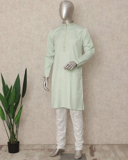 Pastel Mint Green Cotton Kurta Pyjama Set Men