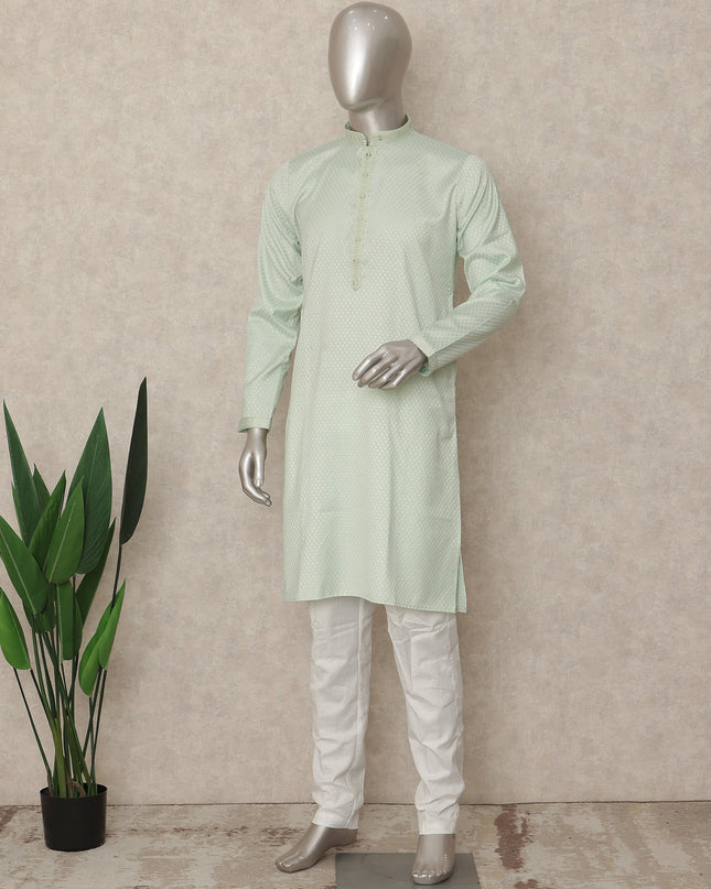 Pastel Mint Green Cotton Kurta Pyjama Set Men