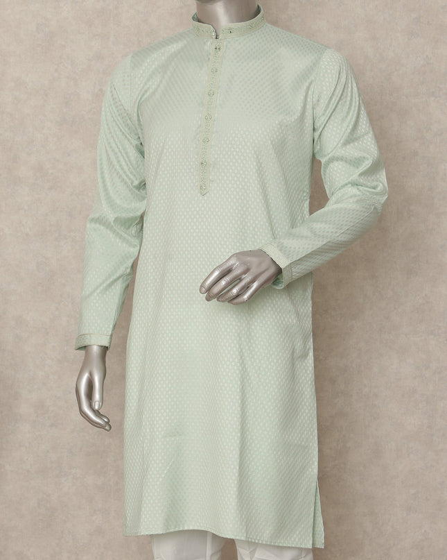 Pastel Mint Green Cotton Kurta Pyjama Set Men