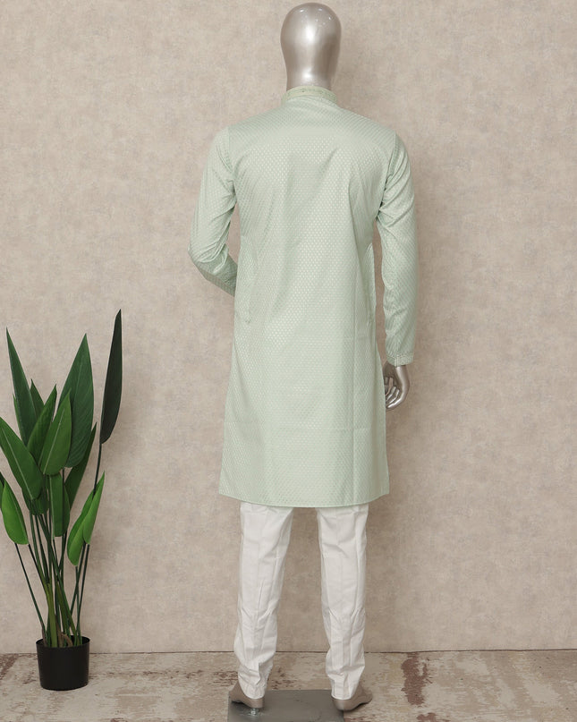 Pastel Mint Green Cotton Kurta Pyjama Set Men