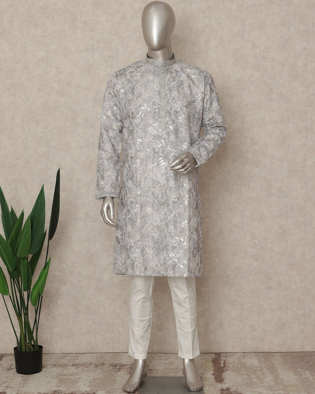Grey Cotton Men's Kurta Pajama - D29323