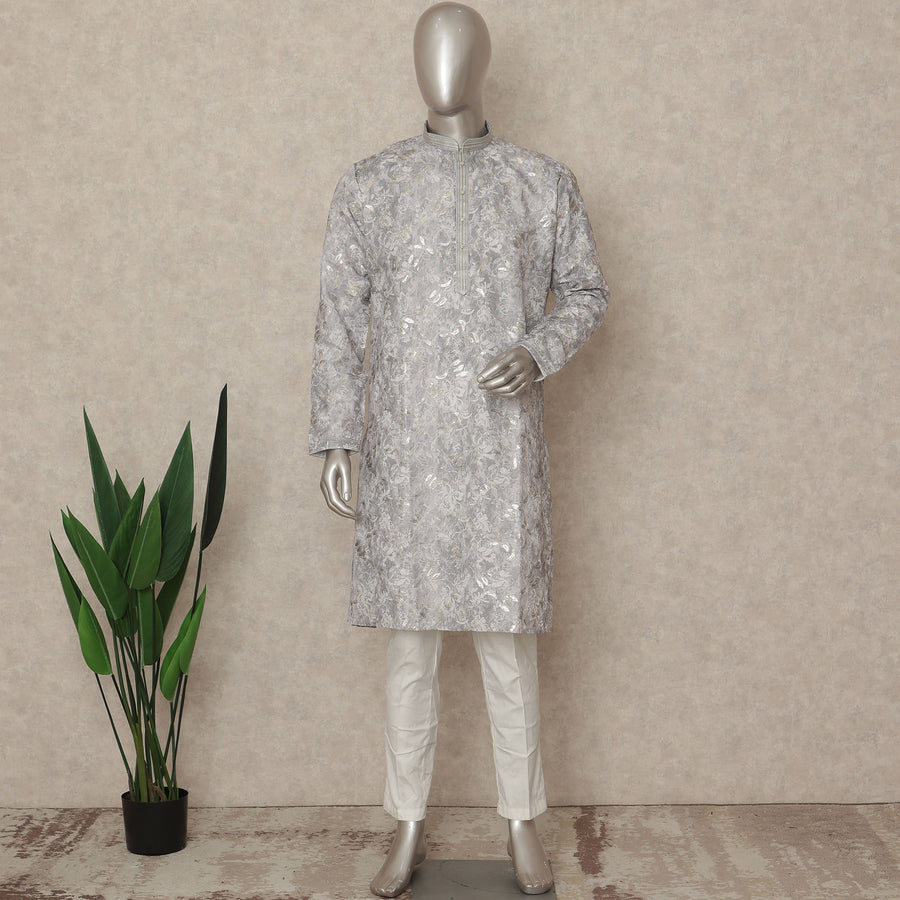 Grey Cotton Men's Kurta Pajama - D29323