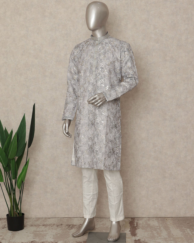 Grey Cotton Men's Kurta Pajama - D29323
