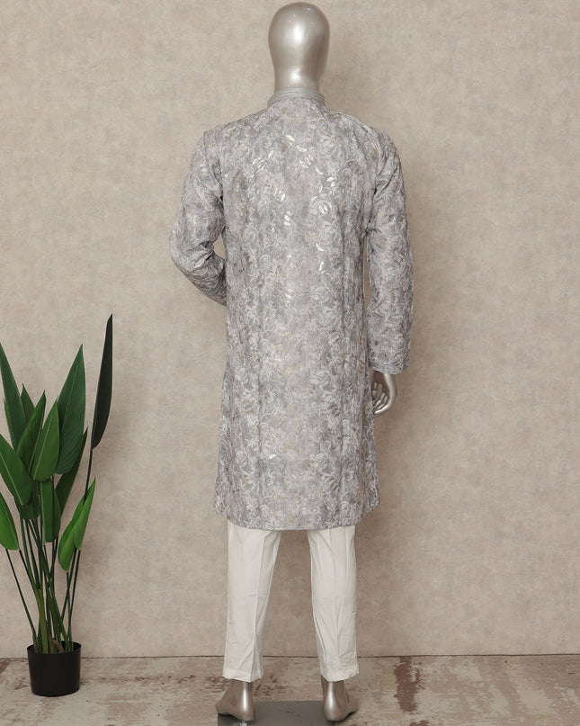 Grey Cotton Men's Kurta Pajama - D29323
