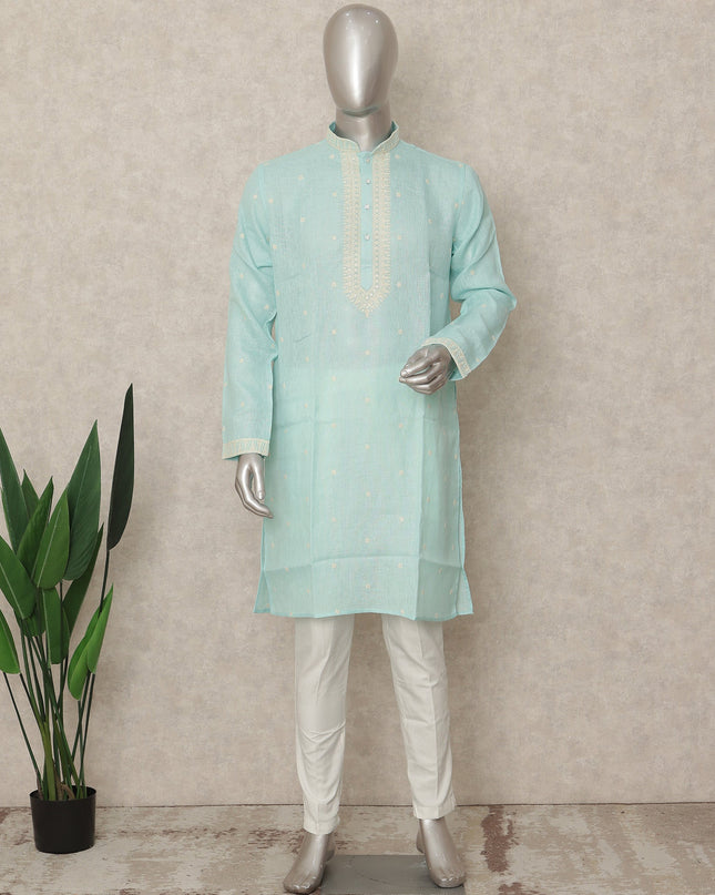 Blue Linen Men's Kurta Pajama - D29285