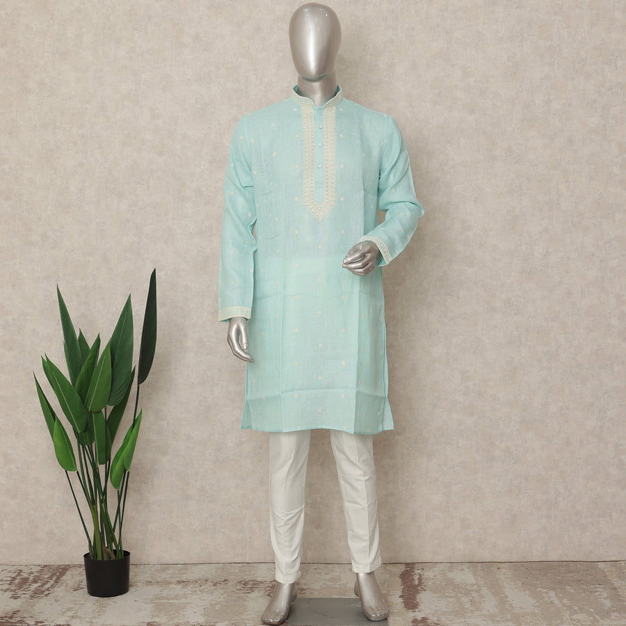 Blue Linen Men's Kurta Pajama - D29285