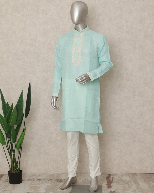 Blue Linen Men's Kurta Pajama - D29285