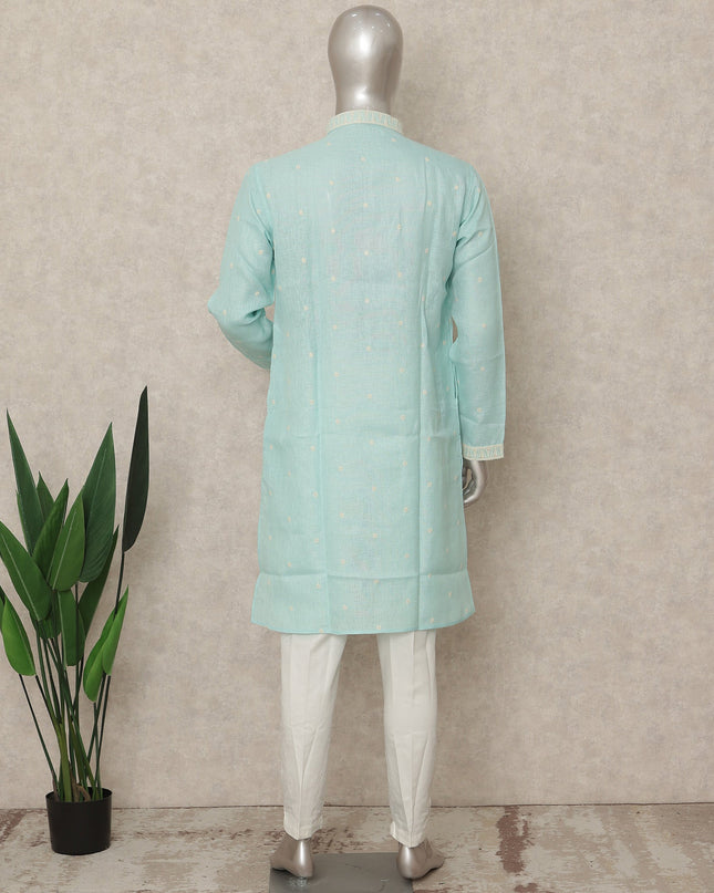 Blue Linen Men's Kurta Pajama - D29285