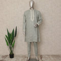 Sage Grey Linen Embroidered Kurta Pyjama Set