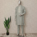 Sage Grey Linen Embroidered Kurta Pyjama Set