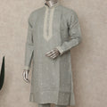 Sage Grey Linen Embroidered Kurta Pyjama Set