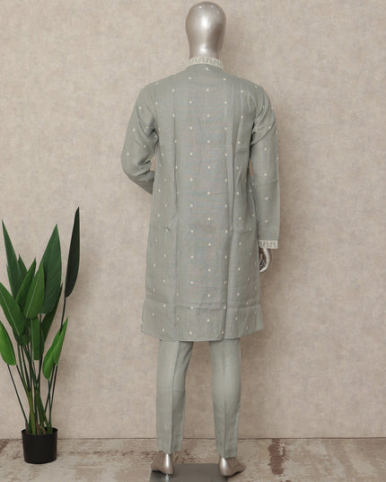 Sage Grey Linen Embroidered Kurta Pyjama Set