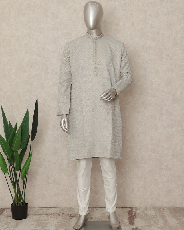 Grey Banarsi Silk Men's Kurta Pajama - D29284