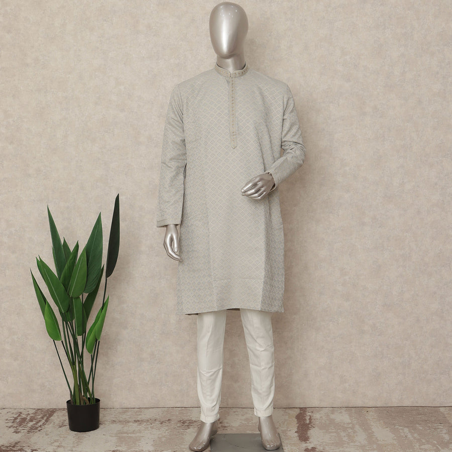 Grey Banarsi Silk Men's Kurta Pajama - D29284