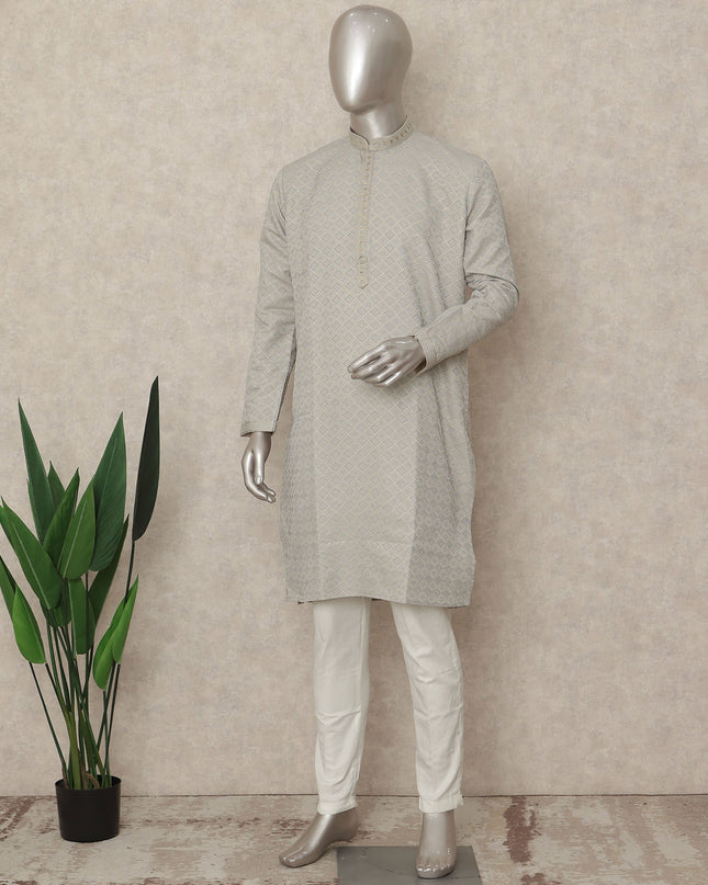 Grey Banarsi Silk Men's Kurta Pajama - D29284