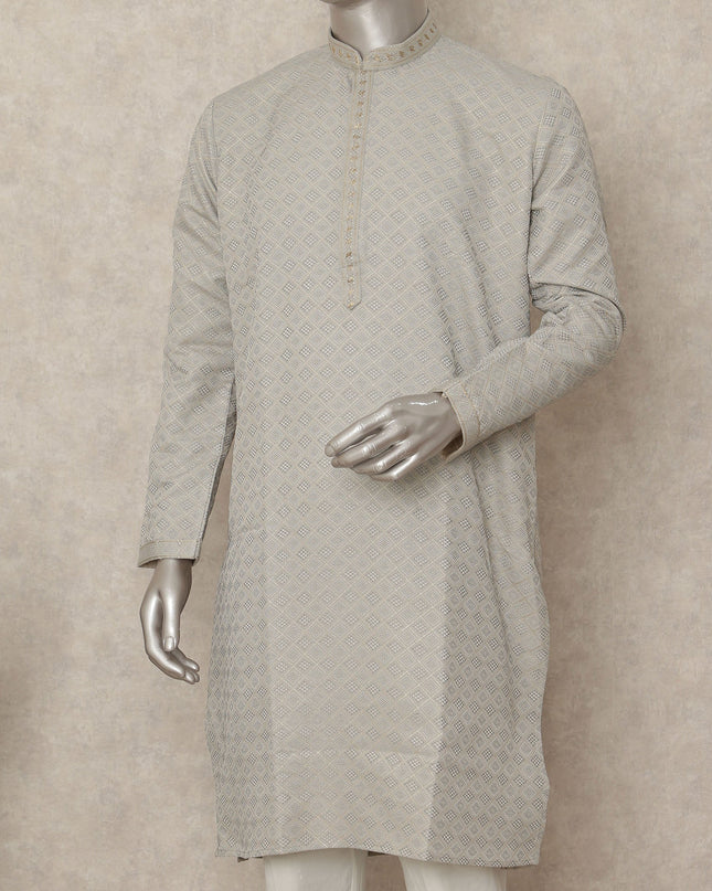 Grey Banarsi Silk Men's Kurta Pajama - D29284