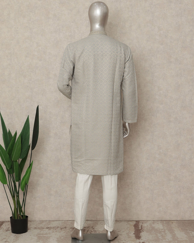 Grey Banarsi Silk Men's Kurta Pajama - D29284