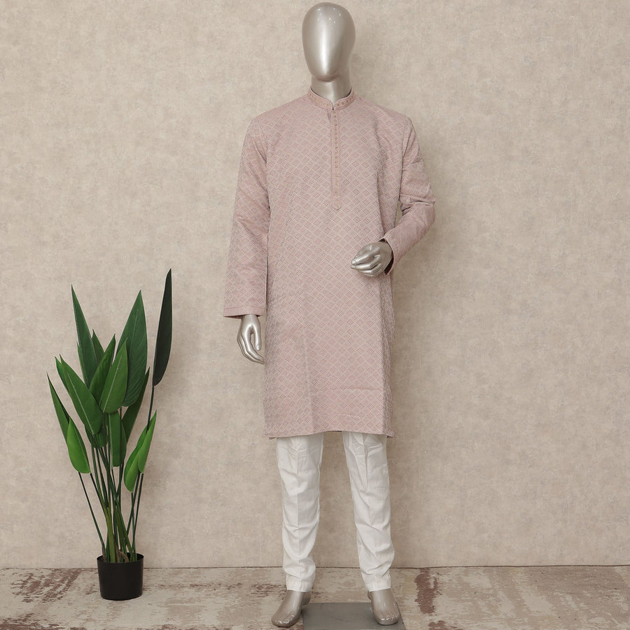 Dusty Pink Chikankari Cotton Kurta Pyjama Set