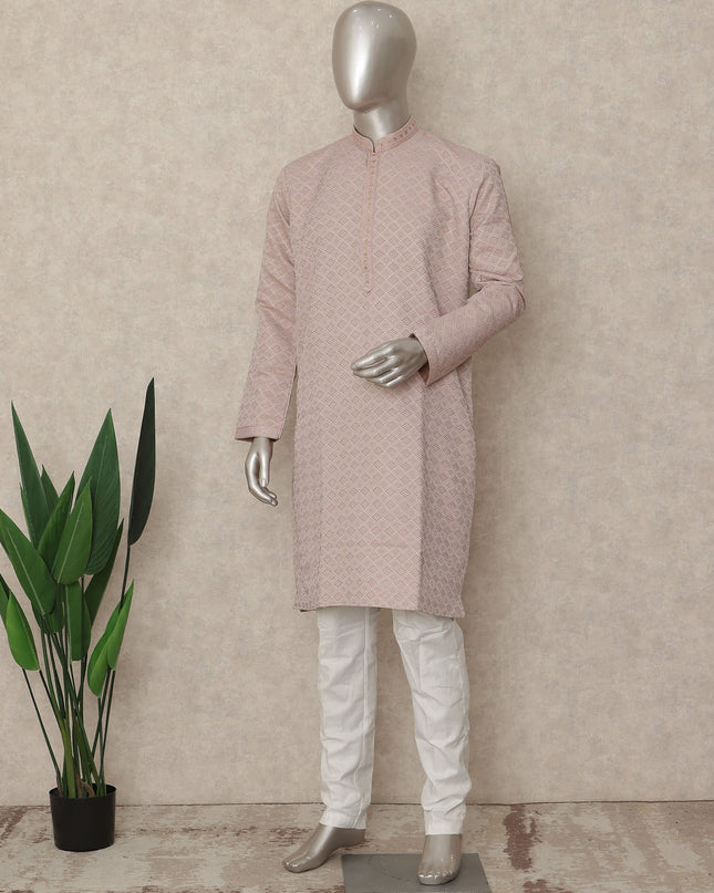 Dusty Pink Chikankari Cotton Kurta Pyjama Set