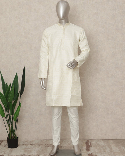 White Banarsi Silk Men's Kurta Pajama - D29278