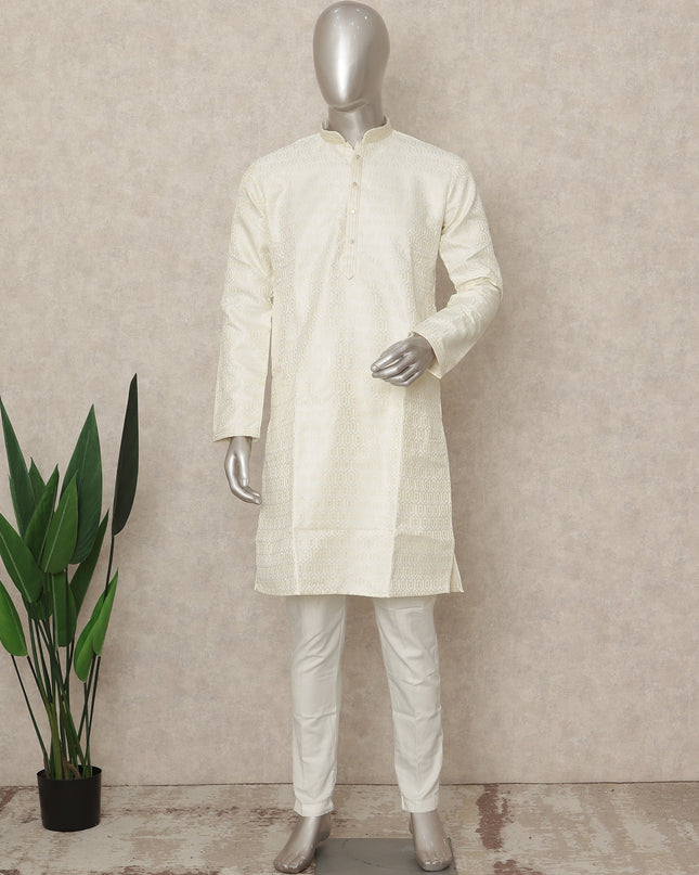 White Banarsi Silk Men's Kurta Pajama - D29278