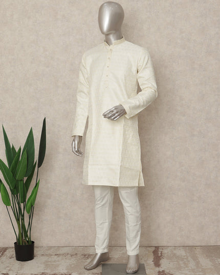 White Banarsi Silk Men's Kurta Pajama - D29278