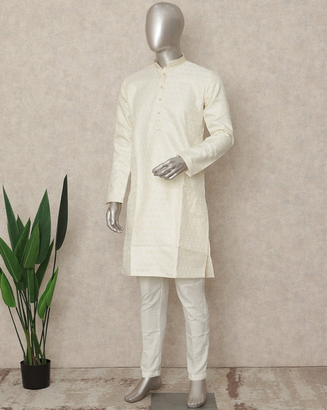 White Banarsi Silk Men's Kurta Pajama - D29278