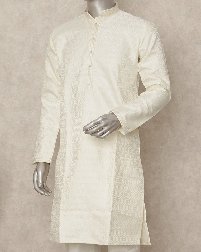 White Banarsi Silk Men's Kurta Pajama - D29278