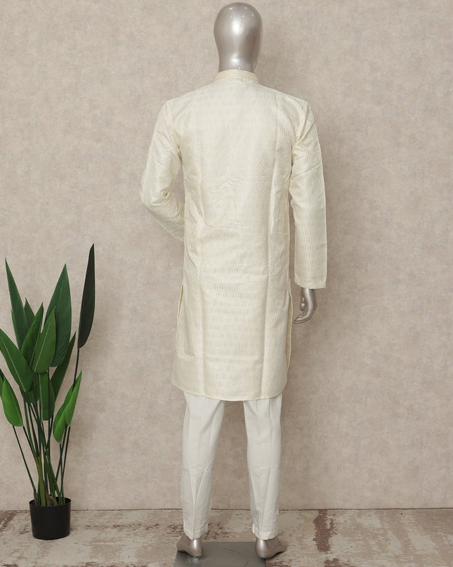 White Banarsi Silk Men's Kurta Pajama - D29278