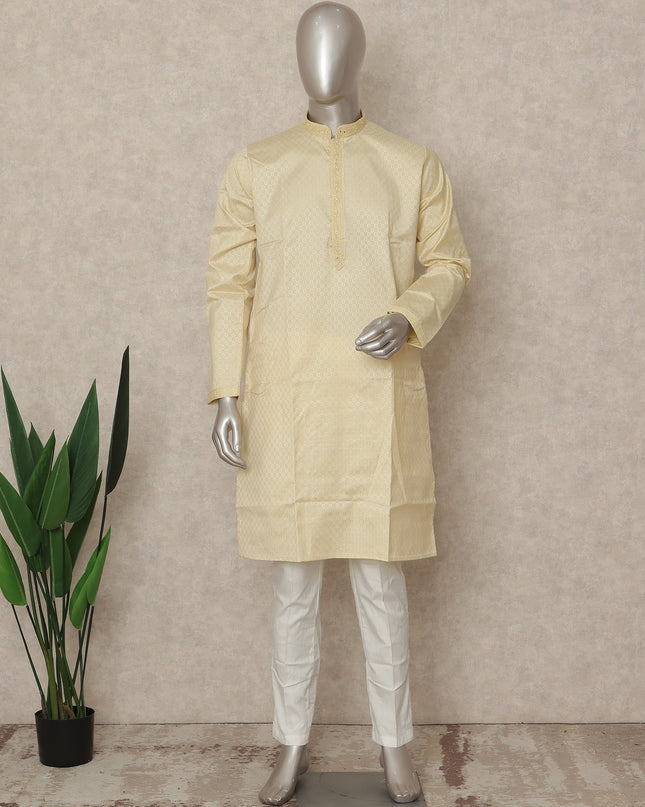 Beige Cotton Silk Men's Kurta Pajama - D29318