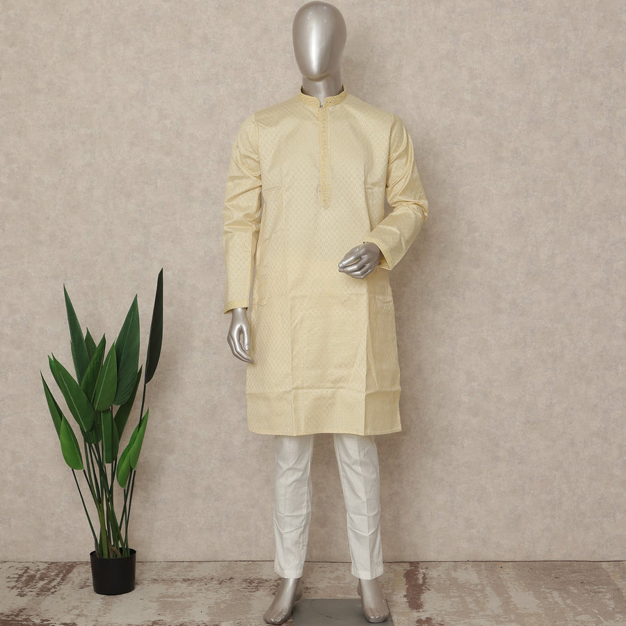 Beige Cotton Silk Men's Kurta Pajama - D29318