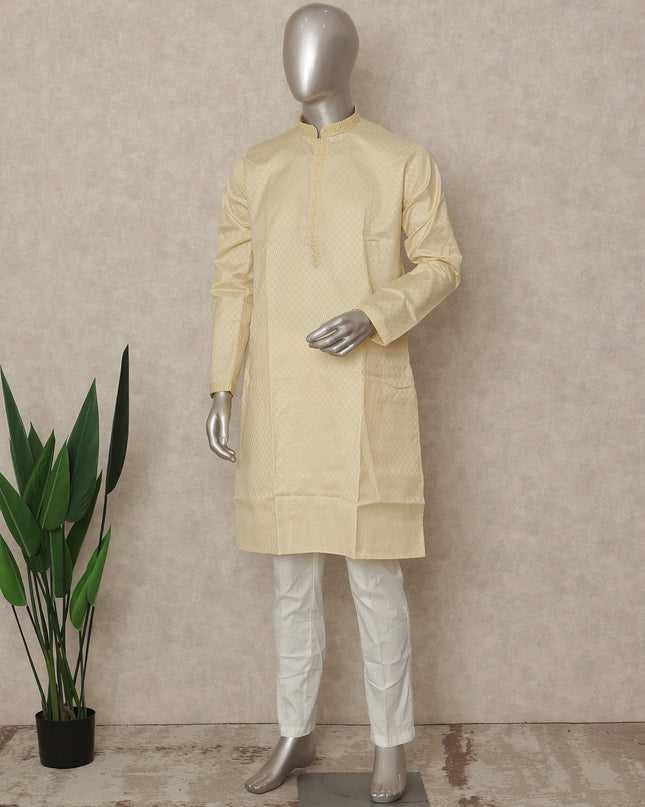 Beige Cotton Silk Men's Kurta Pajama - D29318