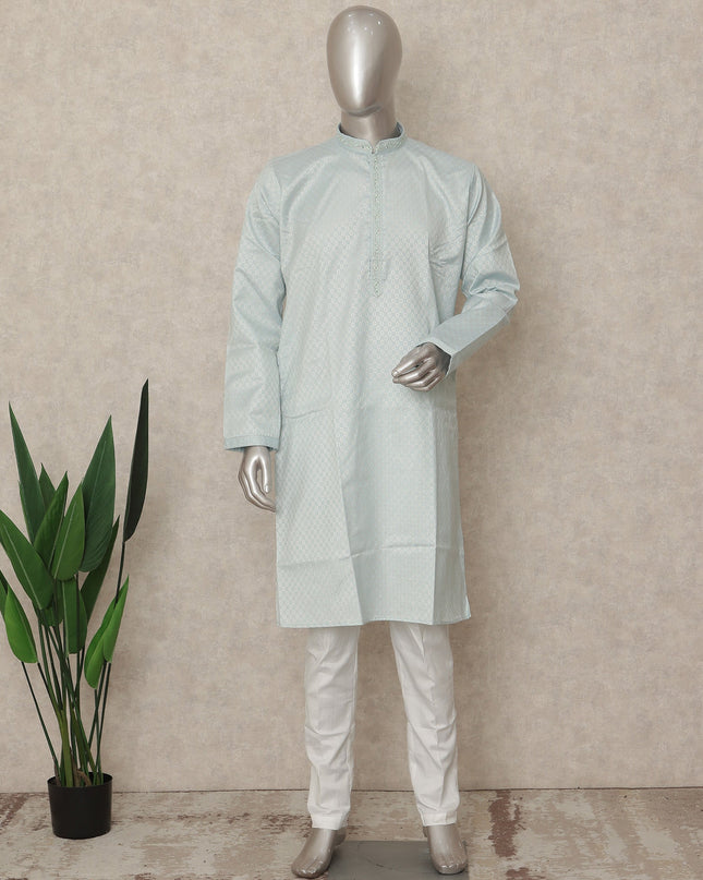 Blue Cotton Silk Men's Kurta Pajama - D29317
