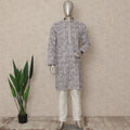 Ivory White Cotton Printed Kurta Pyjama Set Men