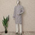 Ivory White Cotton Printed Kurta Pyjama Set Men