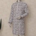 Ivory White Cotton Printed Kurta Pyjama Set Men