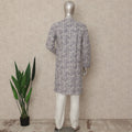 Ivory White Cotton Printed Kurta Pyjama Set Men