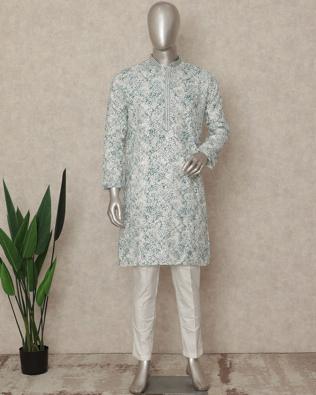 Green Cotton Men's Kurta Pajama - D29322