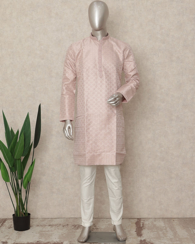 Pink Banarsi Silk Men's Kurta Pajama - D29279