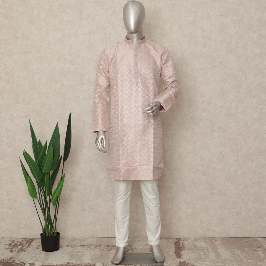 Pink Banarsi Silk Men's Kurta Pajama - D29279