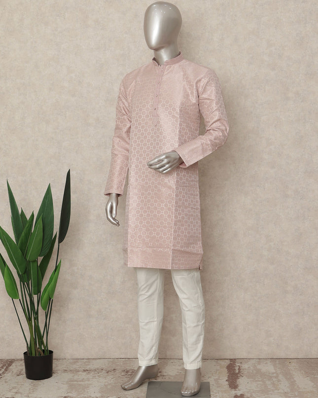 Pink Banarsi Silk Men's Kurta Pajama - D29279
