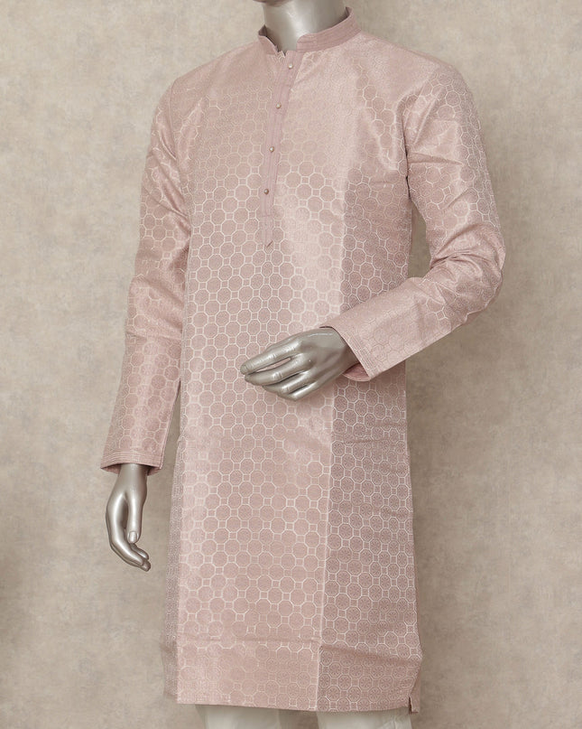 Pink Banarsi Silk Men's Kurta Pajama - D29279