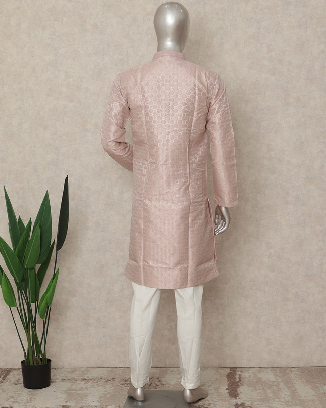Pink Banarsi Silk Men's Kurta Pajama - D29279