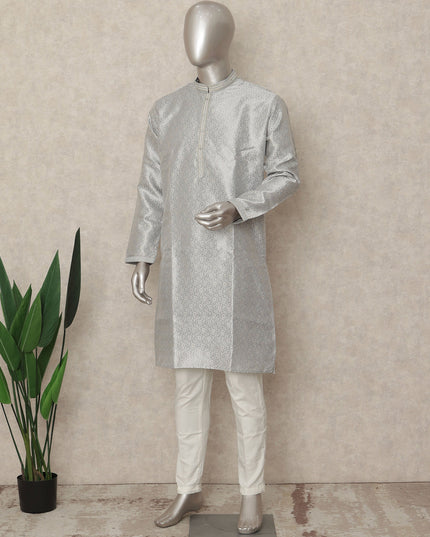 Silver Banarsi Silk Men's Kurta Pajama - D29281