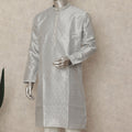 Silver Banarsi Silk Men's Kurta Pajama - D29281